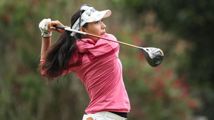 SOMIS, CALIFORNIA - OCTOBER 06: Atthaya Thitikul of Thailand plays her shot on the 15th tee during the first round of the LPGA MEDIHEAL Championship at The Saticoy Club on October 06, 2022 in Somis, California. (Photo by Meg Oliphant/Getty Images)