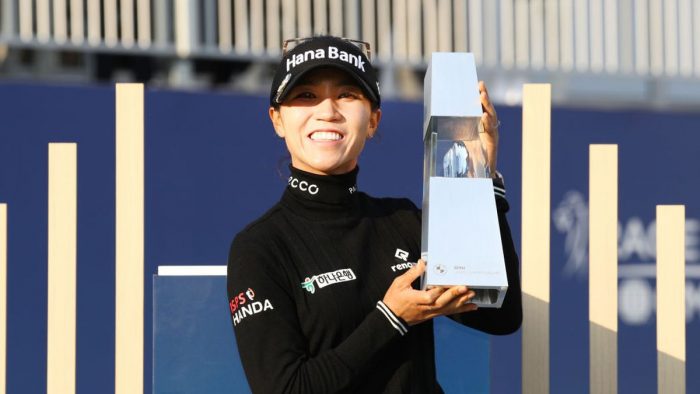 WONJU, SOUTH KOREA - OCTOBER 23: Lydia Ko of New Zealand poses with the trophy after winning the tournament following the final round of the BMW Ladies Championship at Oak Valley Country Club on October 23, 2022 in Wonju, South Korea. (Photo by Chung Sung-Jun/Getty Images)