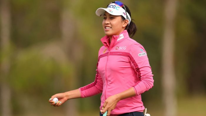 NAPLES, FLORIDA - NOVEMBER 18: Atthaya Thitikul of Thailand reacts to her birdie putt on the seventh green during the second round of the CME Group Tour Championship at Tiburon Golf Club on November 18, 2022 in Naples, Florida. (Photo by Michael Reaves/Getty Images)