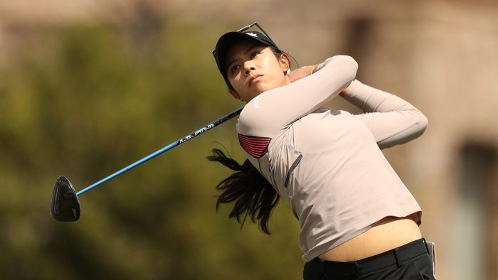 APACHE JUNCTION, ARIZONA - MARCH 23: Patty Tavatanakit of Thailand plays her shot from the fifth tee during the first round of the LPGA Drive On Championship at Superstition Mountain and Golf Country Club on March 23, 2023 in Apache Junction, Arizona. (Photo by Meg Oliphant/Getty Images)