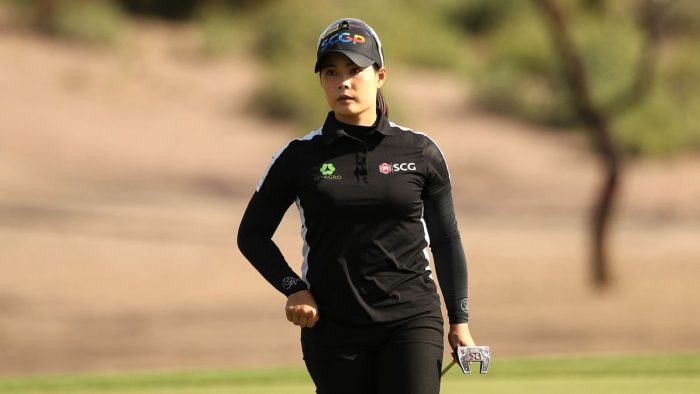 APACHE JUNCTION, ARIZONA - MARCH 25: Moriya Jutanugarn of Thailand walks on the 11th green during the third round of the LPGA Drive On Championship at Superstition Mountain Golf and Country Club on March 25, 2023 in Apache Junction, Arizona. (Photo by Meg Oliphant/Getty Images)