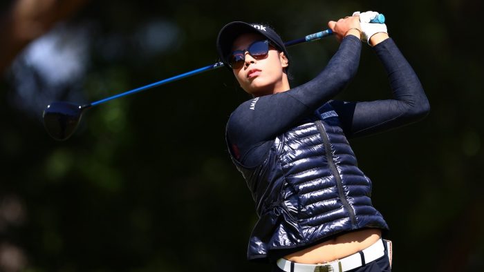 PALOS VERDES ESTATES, CALIFORNIA - APRIL 02: Patty Tavatanakit of Thailand plays her shot from the tenth tee during the final round of the DIO Implant LA Open at Palos Verdes Golf Club on April 02, 2023 in Palos Verdes Estates, California. (Photo by Katelyn Mulcahy/Getty Images)