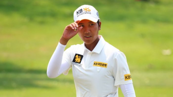 CHON BURI, THAILAND - FEBRUARY 26: Natthakritta Vongtaveelap of Thailand acknowledges to the fan after finish putt at 5th hole during the final round of the Honda LPGA Thailand at Siam Country Club on February 26, 2023 Chon Buri, Thailand. (Photo by Thananuwat Srirasant/Getty Images)