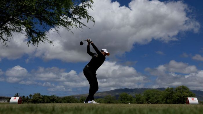EWA BEACH, HAWAII - APRIL 15: Natthakritta Vongtaveelap of Thailand hits her first shot on the 3rd hole during the final round of the LOTTE Championship presented by Hoakalei at Hoakalei Country Club on April 15, 2023 in Ewa Beach, Hawaii. (Photo by Sean M. Haffey/Getty Images)
