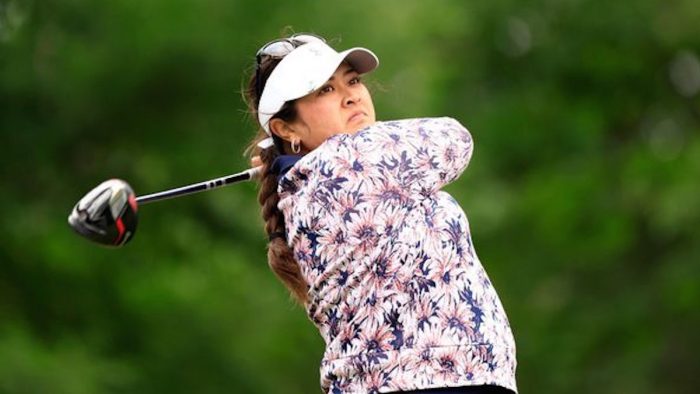 THE WOODLANDS, TEXAS - APRIL 23: Lilia Vu of the United States plays her shot from the 13th tee during the final round of The Chevron Championship at The Club at Carlton Woods on April 23, 2023 in The Woodlands, Texas. (Photo by Carmen Mandato/Getty Images)