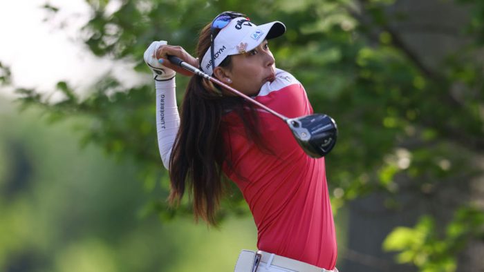 CLIFTON, NEW JERSEY - MAY 11: Atthaya Thitikul of Thailand hits a tee shot on the second hole during the first round of the Cognizant Founders Cup at Upper Montclair Country Club on May 11, 2023 in Clifton, New Jersey. (Photo by Mike Stobe/Getty Images)