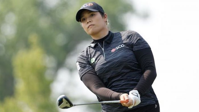 GRAND RAPIDS, MICHIGAN - JUNE 18: Ariya Jutanugarn of Thailand watches her shot from the third tee during the final round of the Meijer LPGA Classic for Simply Give at Blythefield Country Club on June 18, 2023 in Grand Rapids, Michigan. (Photo by David Berding/Getty Images)