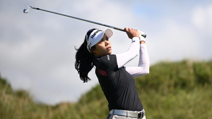 TROON, SCOTLAND - AUGUST 06: Patty Tavatanakit of Thailand plays her shot from the fourth tee during the final round of the FREED GROUP Women's Scottish Open presented by Trust Golf at Dundonald Links Golf Course on August 06, 2023 in Troon, Scotland. (Photo by Octavio Passos/Getty Images)