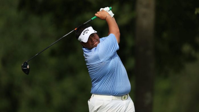 NICHOLASVILLE, KENTUCKY - JULY 13: Kiradech Aphibarnrat of Thailand plays his shot from the third tee during the first round of the Barbasol Championship at Keene Trace Golf Club on July 13, 2023 in United States. (Photo by Rob Carr/Getty Images)