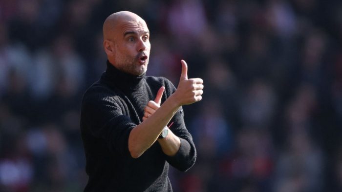 Soccer Football - FA Cup Quarter Final - Southampton v Manchester City - St Mary's Stadium, Southampton, Britain - March 20, 2022 Manchester City manager Pep Guardiola reacts REUTERS/Ian Walton